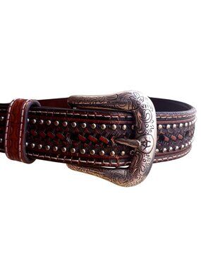 Womens Cowgirl Belt 26 Ariat Western Belt Engraved Silver Buckle Studded